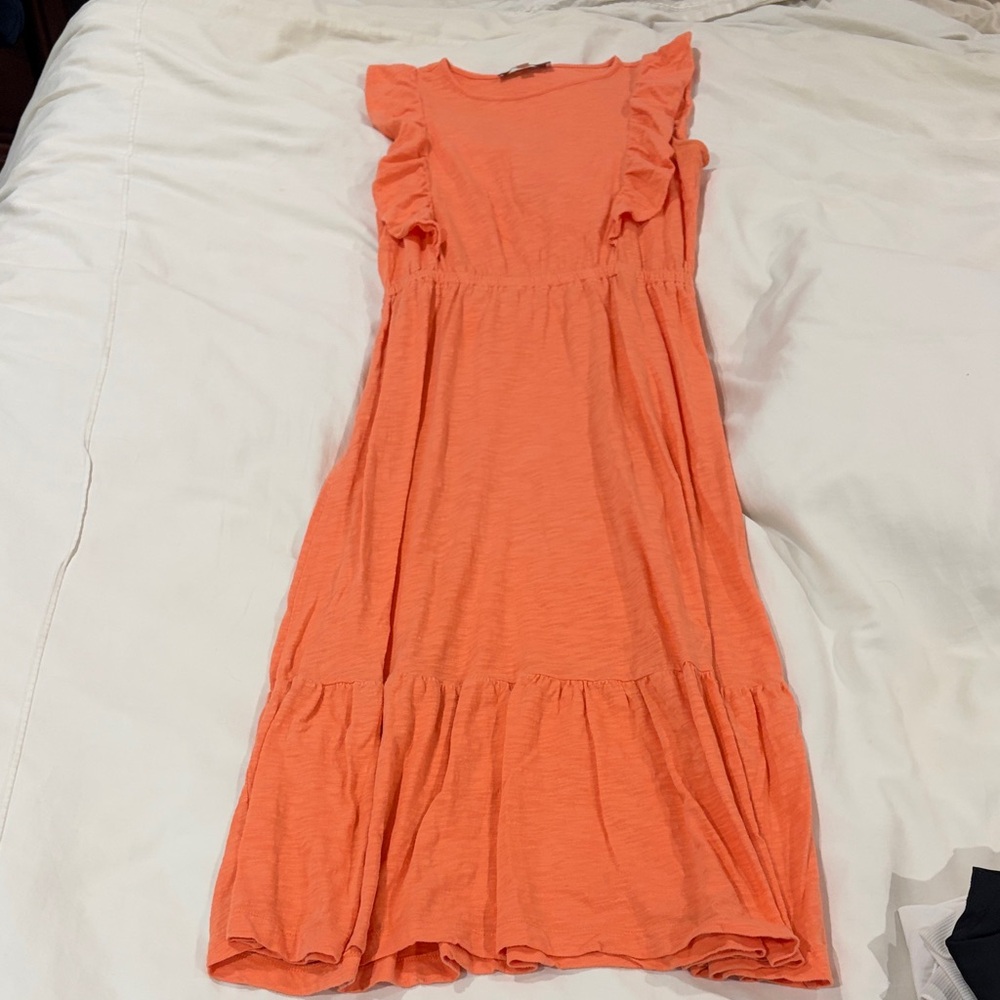 LOFT Coral Orange Ruffle Sleeve Maxi Dress